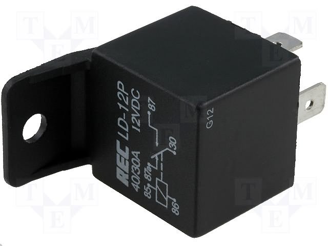 Relejs DC12V, SPDT, 30A/12VDC, 80R(150mA), viens kontakts uz pārslēgšanu, pamats(RS-D03), RAYEX ELECTRONICS