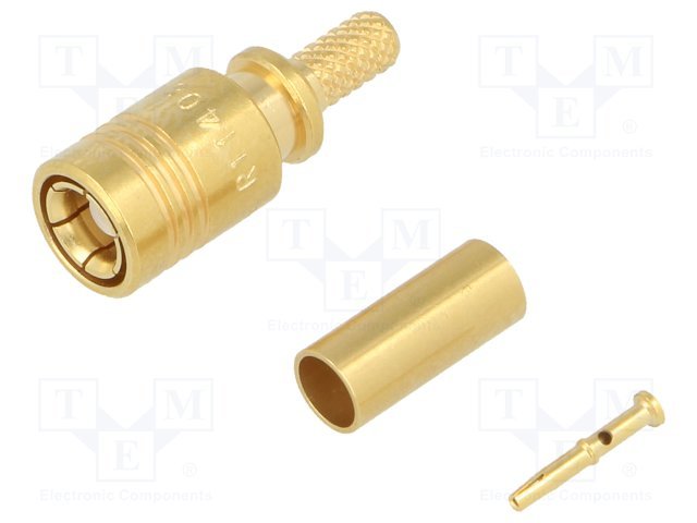 SMB štekers, CRIMP RG174/179/316, centrā ir mama, 50R, 4GHz, Dmax=2.6mm