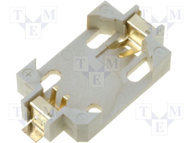 Bateriju turētājs CR2032, plastmasas, horizontals, pēleka, SMD, 1 baterija