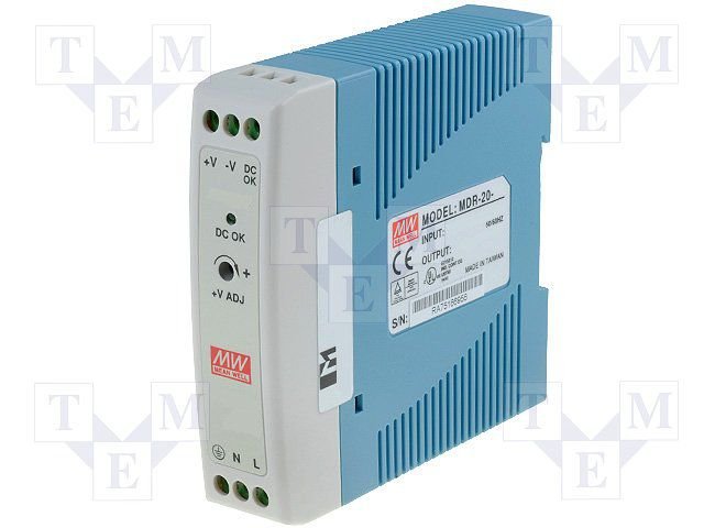 Barošanas avots, 12V, 1.67A, 20W, 85÷264VAC, DIN sliedei, Mean Well