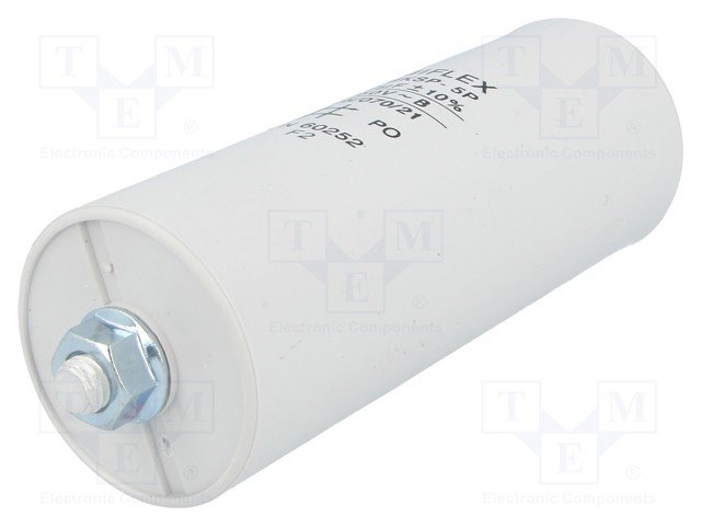 50.0/450VAC, ±10%, elektromotoru kondensators, klemes 6.3mm, 10000h, M8, Ø45x119mm