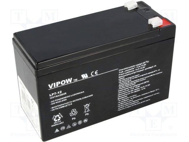 Rūpņiecības svina-skabes akumulators 12V, 7.0Ah, 152x65x94mm, QOLTEC, 1.89kg