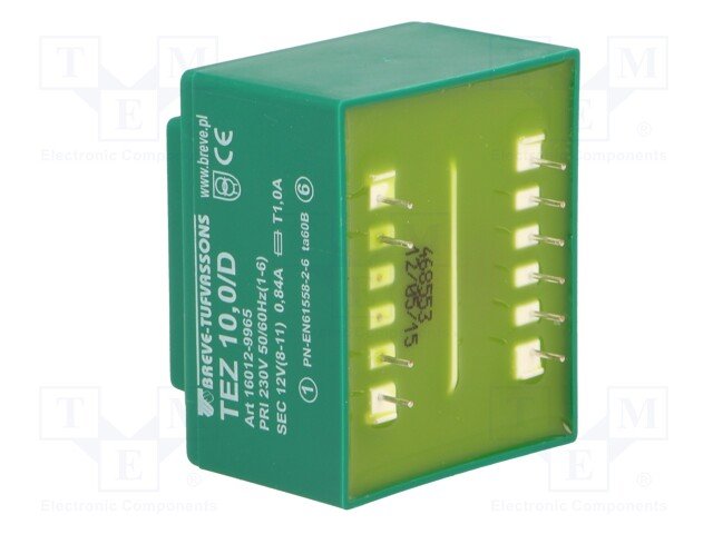 Transformators 220V=>12V, 840mA, 10VA, 52x44x35mm