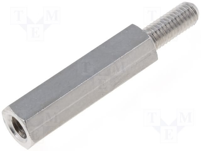 Distancers L=18mm, M3 iekšeja vitne- M3 areja vitne, misiņš