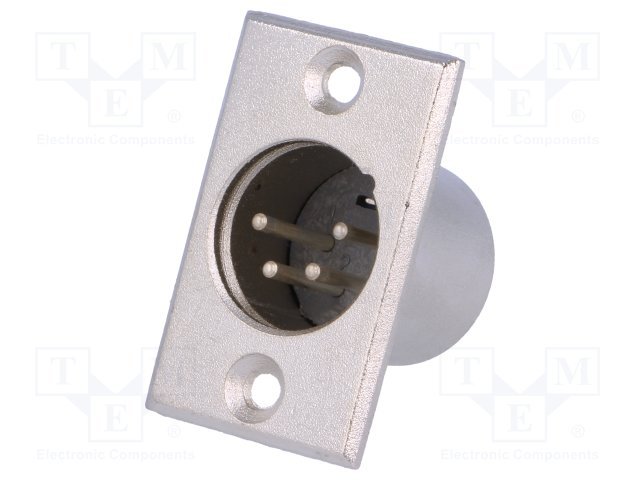 XLR 4PIN, štekers, uz šasijai ar flanciem (2 skrūves)