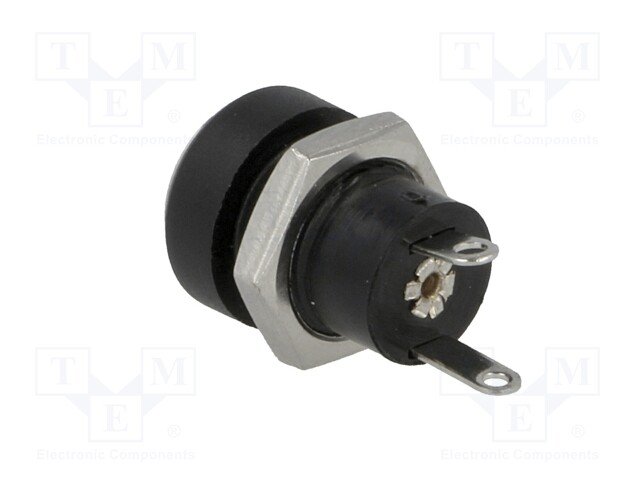 2.1*5.5mm, ligzda, skruvējamā (M8x0.75), plastmasas, vadam, 2A/30VDC, uzgrieznis apakšpusē, LUMBERG