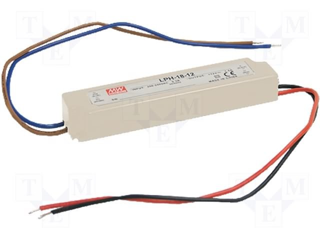 Barošanas bloks LED ar sprieguma stabilizāciju 230VAC=>12DC, 1.5A, 20W, IP67