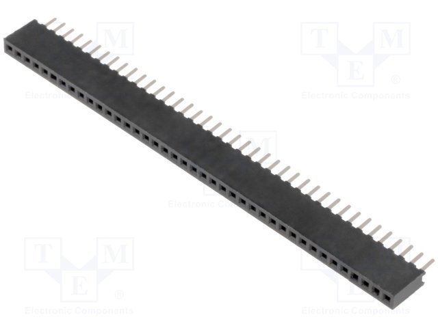 1.27mm 1x40pin ligzda, THT, H=4.4mm