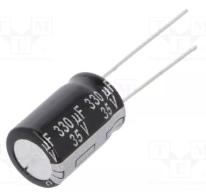 1000/16V, 105C, Ø10x16mm, ±20%, Kondensatori zemas induktivitātes, 8000h, PANASONIC, ar lokaniem izvadiem