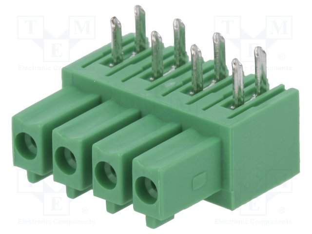 Terminal blocks PCB, ligzda/štekers, 4pin, 3.81mm, leņķisks, 7A