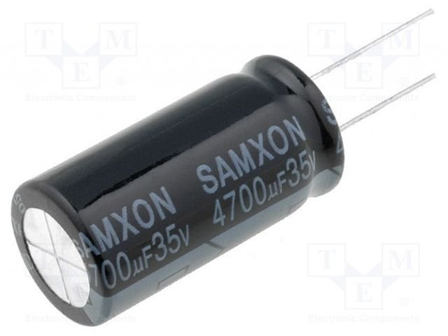 4700/35V, 105C, Ø18x35.5mm, ±20%, Kondensators elektrolītisks, 2000h, SAMXON, ar lokaniem izvadiem
