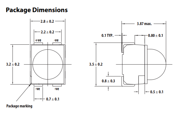 Gaismas diode SMD, sarkans, 3528, 2240...7150mcd, 626nm, 1.7...2.5V/50mA, 3.5x2.8x3.87mm, 30grad., lēca, kopējs katods, PLCC4
