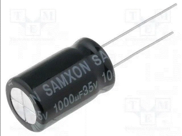 1000/35V, 105C, Ø12.5x20mm, ±20%, Kondensators elektrolītisks, 2000h, AISHI, ar lokaniem izvadiem