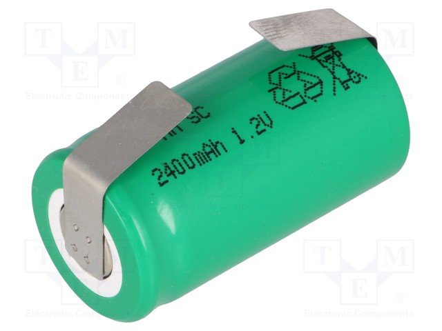 Akumulatori SubC, JJJ, ar plakaniem izvadiem, Ni-MH, 2400mAh, Ø22x43mm, 1.2V, 55gr.