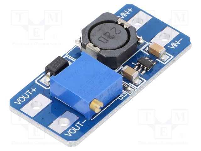 Modulis: Pārveidotājs, step up, Uie=2...24V, Uiz=5...28V, 2A, 93%, Baze MT3608(B628), 30x17x7mm
