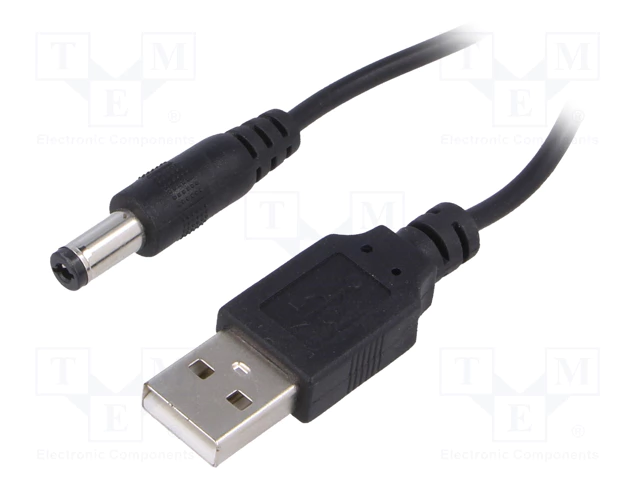 5.5*2.1mm taisns/USB A, L=10mm, štekers, taisns, 5V/3A, 0.5mm2, vads, 0.8m