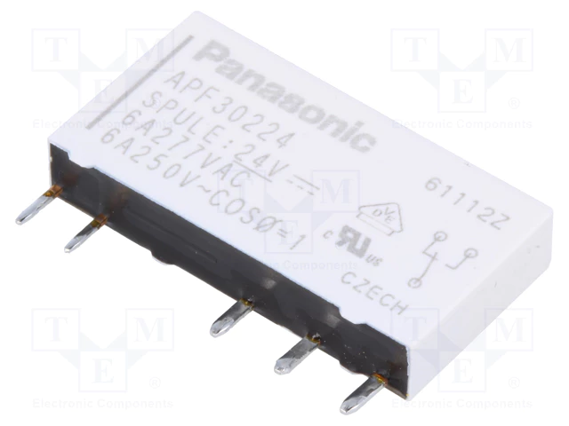 Relejs DC24V, SPDT, 6A/250VAC, 6A/30VDC, 3.39k(7.1mA), viens kontakts uz pārslēgšanu(AgNi), 28x5x15mm, PANASONIC