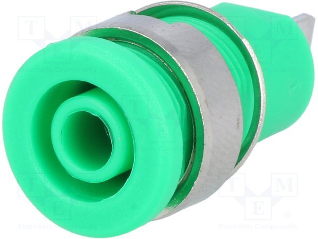Testera ligzda, 4mm, 32A/60VDC, šasijai, zaļā krasa