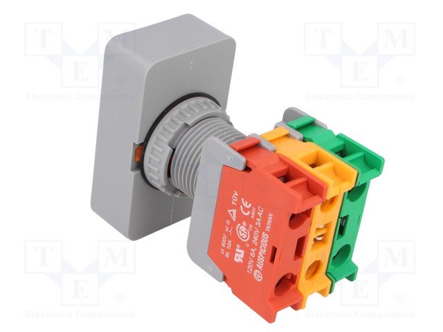 Paneļu slēdzejs, 22mm, 2 poz./2 kont./sarkans/zaļš ON-(OFF)/OFF-(ON), apgaismošana, IP65, 3A/230VAC