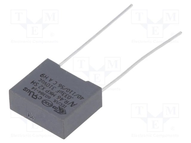 33nF 310VAC plēves kondensatori polipropilēna, ±20%, P10, 13x5x11mm, traucējumi X2