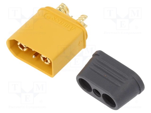 2Pin, XT90, "papa", 500V, 40A, 10AWG, lodejama vadam, pelēks korpuss