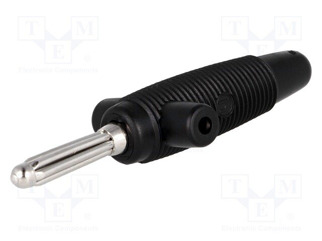 Testera štekers, 4mm, 10A/60VDC, L=60mm, melnā krasa, ar papildu kontaktu, Hirschmann