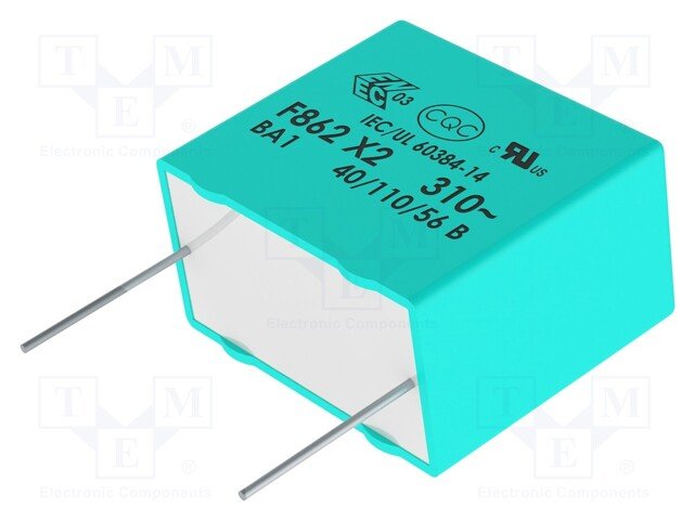 820nF 310VAC plēves kondensatori polipropilēna, ±10%, P22.5, 26x11x20mm, traucējumi X2