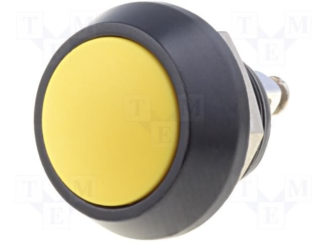 Antivandala poga, SPST-NO, OFF-(ON), 2A/36VDC, IP65, Ø17.5x22.8mm, M12, dzeltena