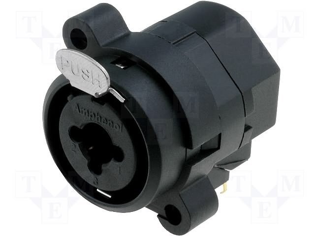 XLR 3PIN, ligzda/6.35mm ligzda, šasijai (2 skrūves), leņķa, AMPHENOL