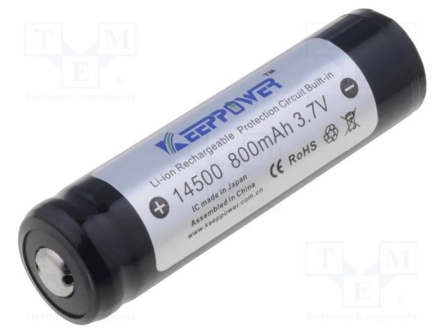 Akumulatori Li-Ion, 800mAh, 3.7V, 14500, Ø14x52mm, KEEPPOWER, akumulators ar kontrolieri, 21gr
