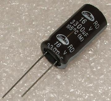 3300/16V, 105C, Ø16x25mm, ±20%, Kondensators elektrolītisks, 2000h, SAMWHA, ar lokaniem izvadiem