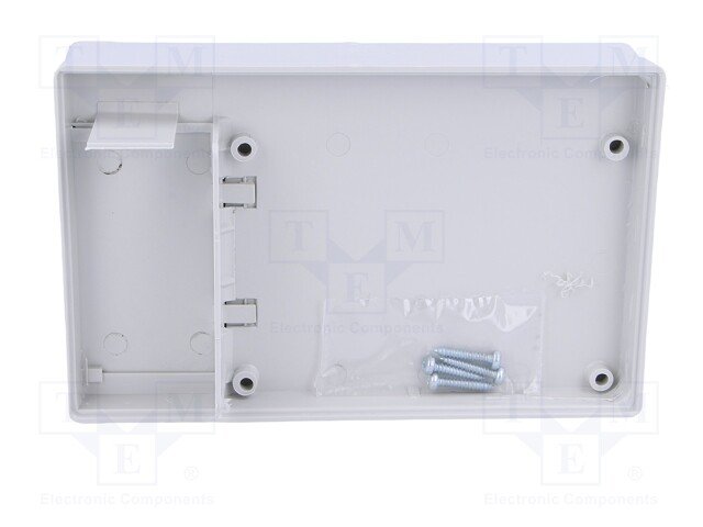 Plastmasas korpuss, 73x117x28mm, ABS, pelekā krasa, ar vāku baterija