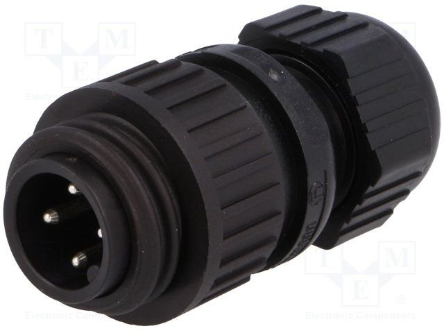 4Pin rūpņiecības savienotājs uz vadu "papa" dakša 16A/400V, IP67, apaļš, serija CA