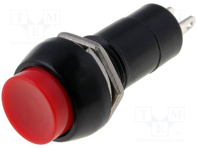 Poga SPST-NO, OFF-(ON), 1A/250VAC, Ø12mm, Ø17.2x35.2mm, sarkana krasa, bez fiksacijas