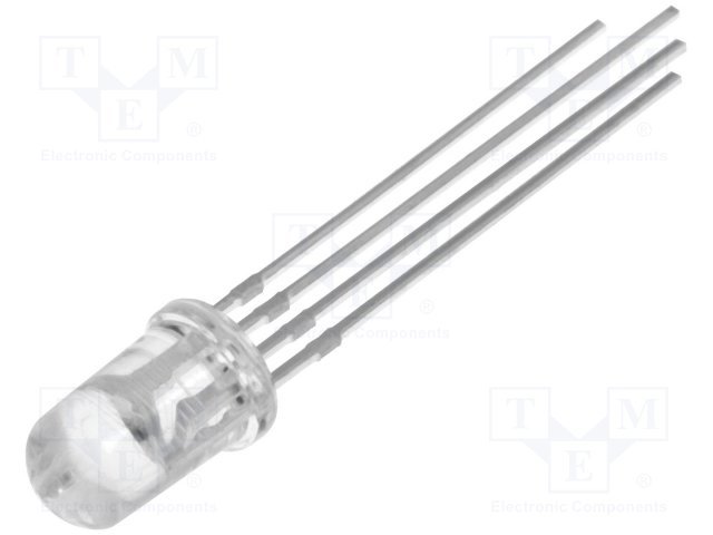 5mm, RGB, 2.4/3.0/1.5cd, 25grad, 1.6..2.6/2.8..3.8/2.8..3.8V/20mA, 625/525/465nm, gaismas diode, kopējas katods