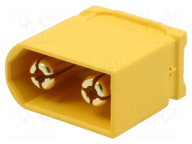2Pin, XT60, "papa", 500V, 30A, 12AWG, lodejama vadam, bez aizmugures vāka