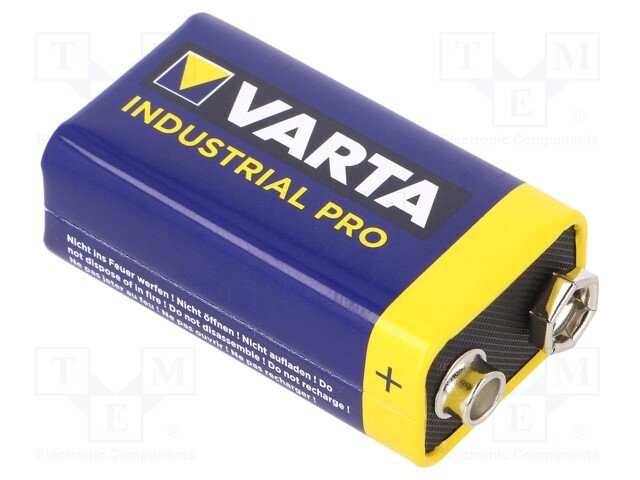 S9V, alkaline baterija, 6F22, "krona", industriāls izpildījums, Varta, 55.3gr.