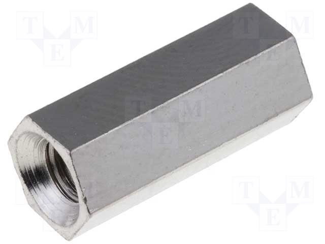 Distancers L=12mm, M3 iekšeja vitne- M3 iekšeja vitne, misiņš