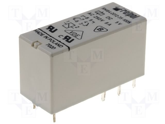 Relejs DC5V, DPDT, 2x8A/250VAC, 2x8A/24VDC, 60Ω(83mA), divi kontakti uz pārslēgšanu, 29x12.7x15.7mm, RELPOL
