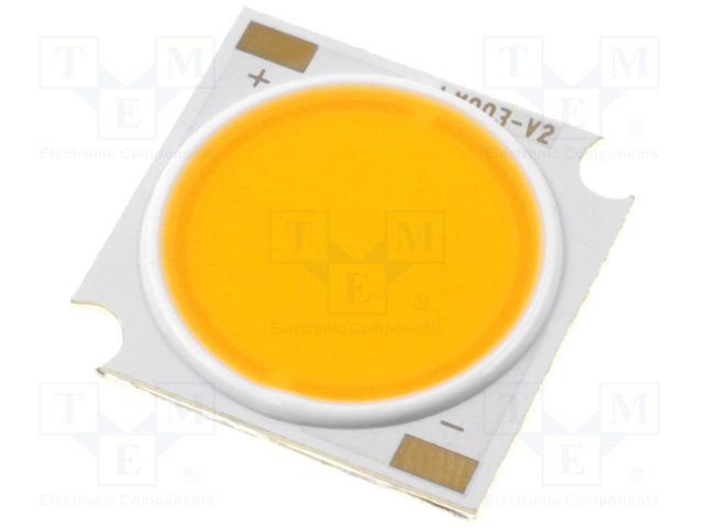 Ultra spožas gaismas diode, 9W, COB, auksts balts, 1200...1600lm, 34...40V/240...480mA, 5000(typ)K, 120grad, 13.5x13.5mm