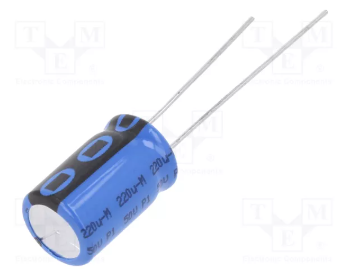 220/50V, -40...125°C, Ø10x16mm, ±20%, Kondensators elektrolītisks, 2500h, VISHAY, ar lokanien izvadiem