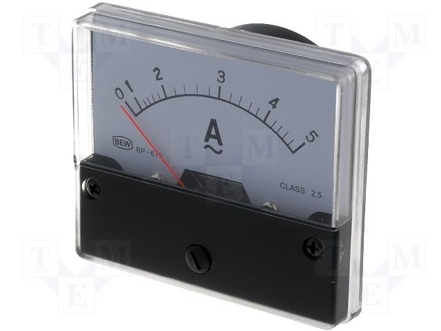 Analogue panel meter 0..5A, AC, 72x62x40mm