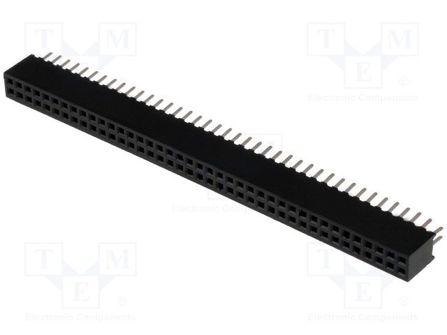 1.27mm 2x40pin ligzda, starprindu solis 1.27mm, THT, H=4.4mm