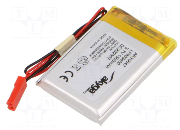 Akumulators Li-pol, 3.7V/1500mA, konn+sock2.54*2pins, 8.0x50x34mm