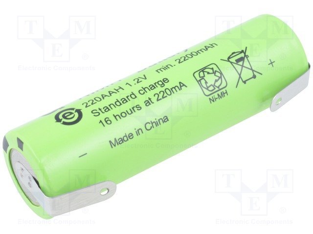 Akumulatori AA, GP, ar plakaniem izvadiem, NI-MH, 2200mAh, Ø14.5x49.5mm, 1.2V, 8.66gr.
