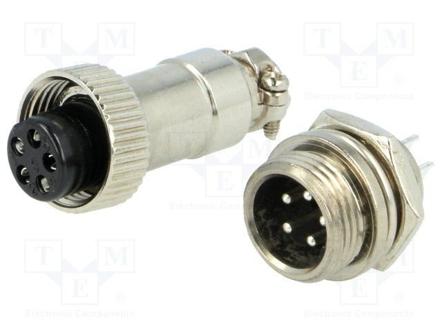 5PIN, mini, mikrofona ligzda vadam+štekers šasijai, 5A, 500V, M12, Ø9mm