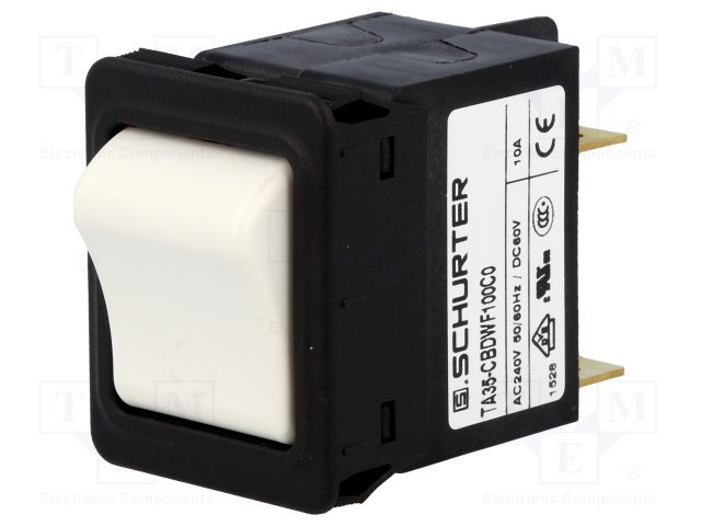 Maksimālās strāvas automātiskais slēdzis, 10A, DPST, 240VAC, 60VDC, 36x29x51mm