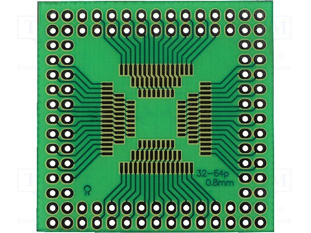 Maketēšanas plate, SMD, 40x40mm, QFP32, QFP44, QFP64, solis=0.80mm, stikltekstolits, 1.5mm