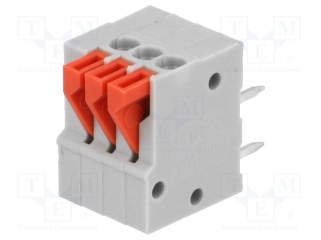 Terminal blocks PCB, 3pin, 2.54mm, 0.5mm2, 150V/2A, 10.16x13.4x12.6mm, pašfiksējoša spaile, leņķisks 90°
