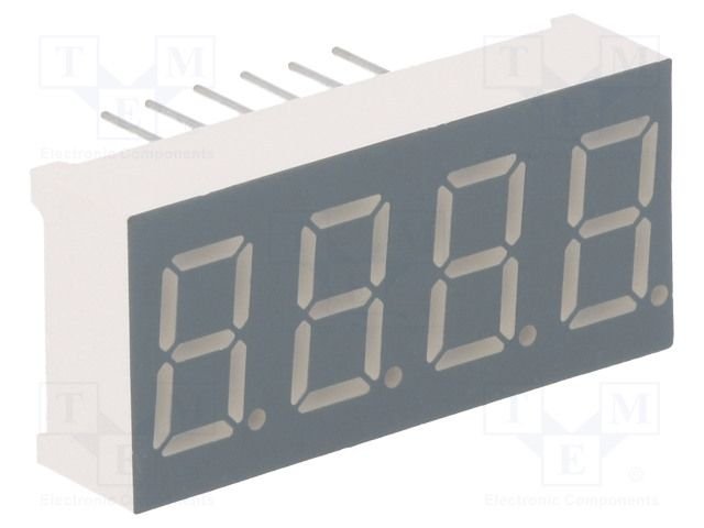 7LED indikators, ceturtkāršs, 9.14mm, 14x30mm, 30...60mcd, kopējs katods, sarkana krasa